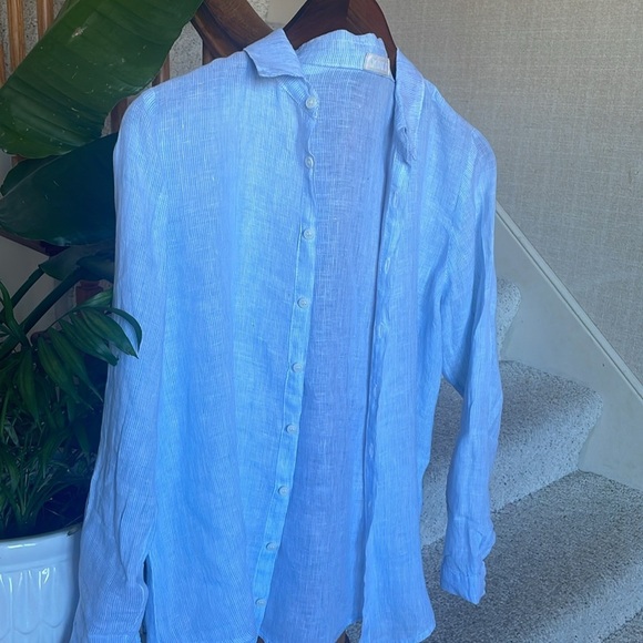 CP Shades Linen Coastal Pin Stripe Button Down Shirt - Picture 6 of 13